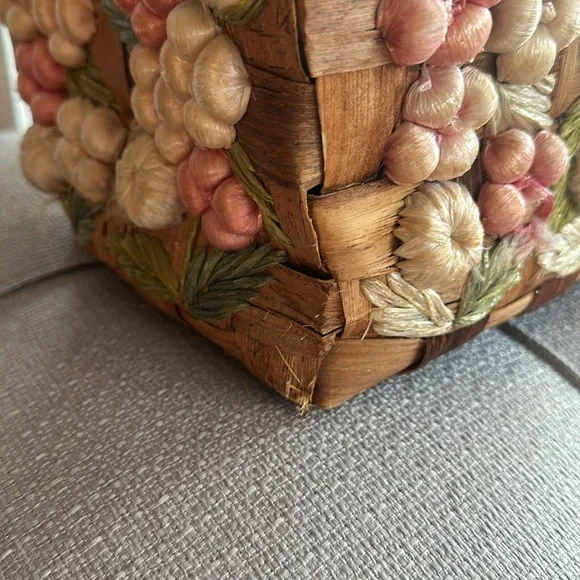 🎉HP🎉 Vintage Retro Madmen 3D floral raffia Wicker 60s basket purse handbag - Picture 4 of 14